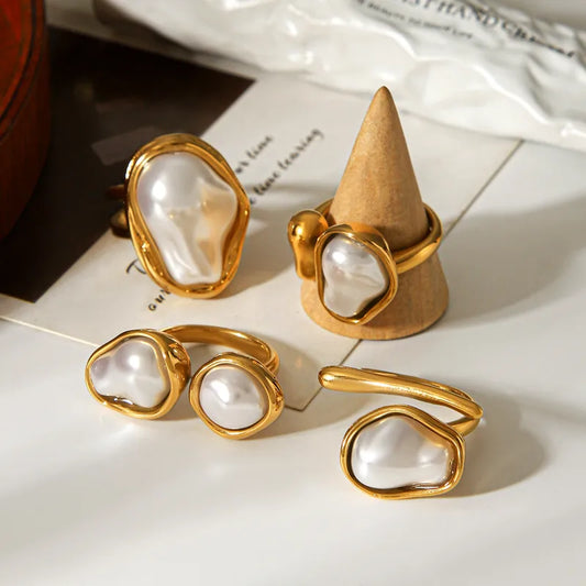 Anillo de Acero con perla geométrica