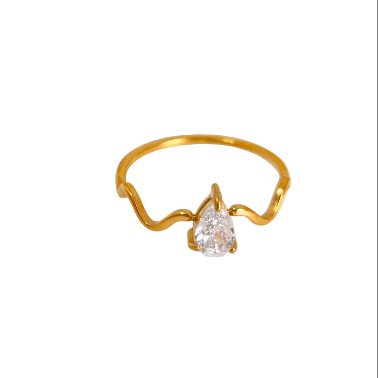 Anillo de Titanio con Zirconia Gota y Banda Ondulada