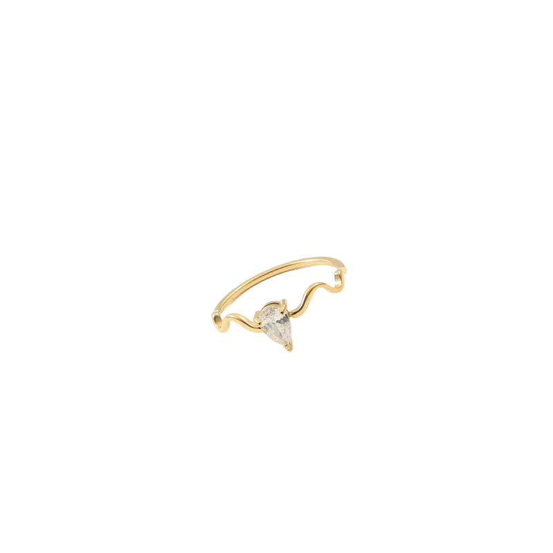 Anillo de Titanio con Zirconia Gota y Banda Ondulada