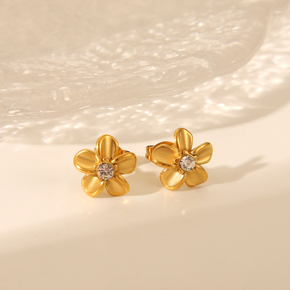 Studs de Acero con Flor y Circón Central