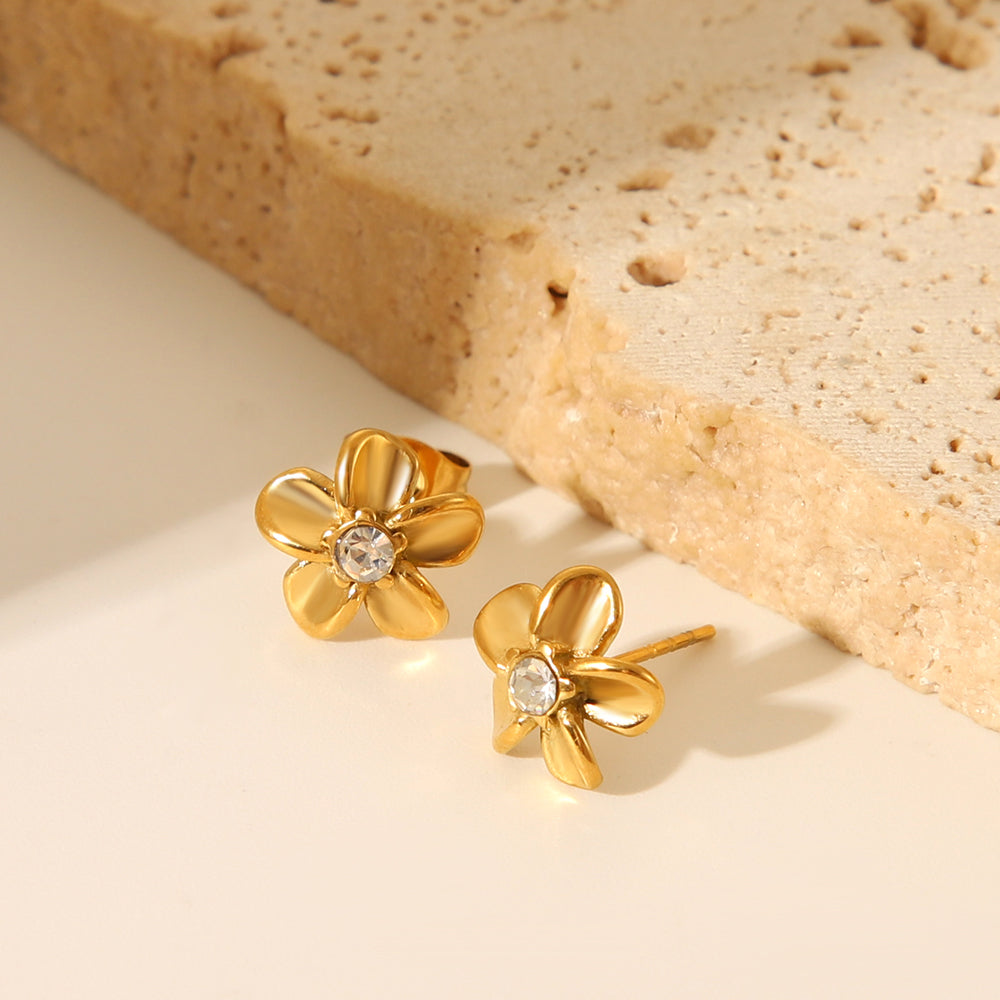 Studs de Acero con Flor y Circón Central