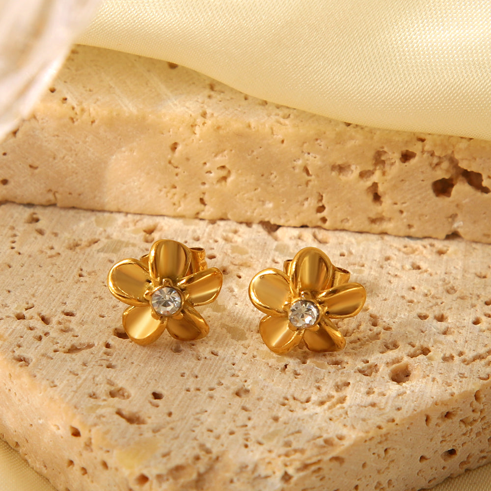 Studs de Acero con Flor y Circón Central
