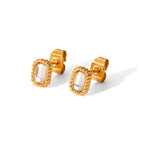 Aretes Stud de Acero con Circonia Rectangular en Marco Beaded
