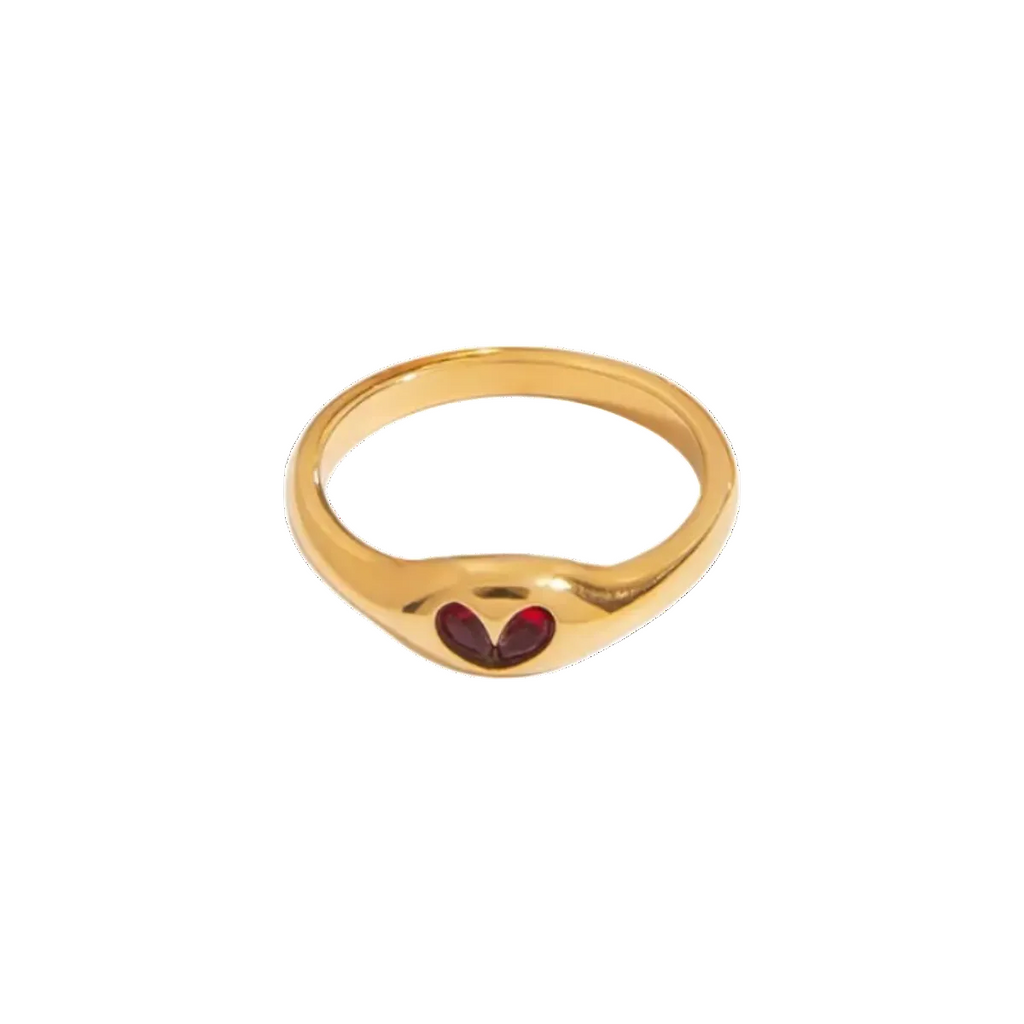 Anillo de Acero con Corazón de Circonia Roja