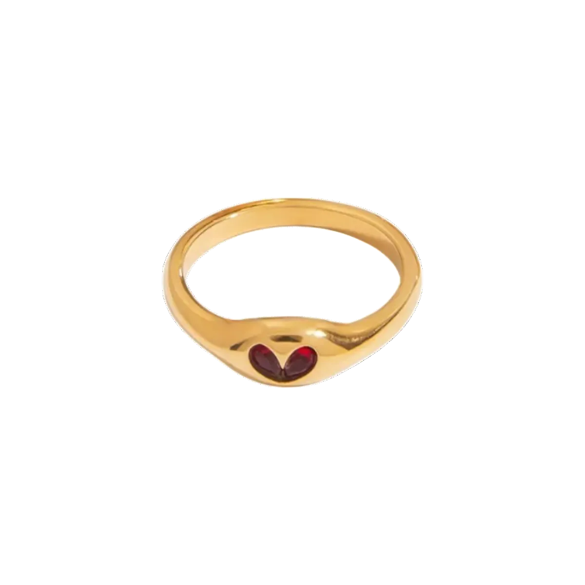 Anillo de Acero con Corazón de Circonia Roja