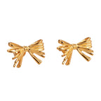 Aretes de Acero con Moño de Cintas Dorado