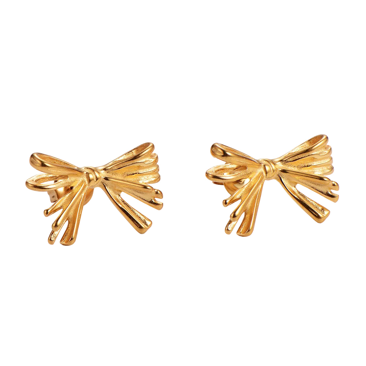 Aretes de Acero con Moño de Cintas Dorado