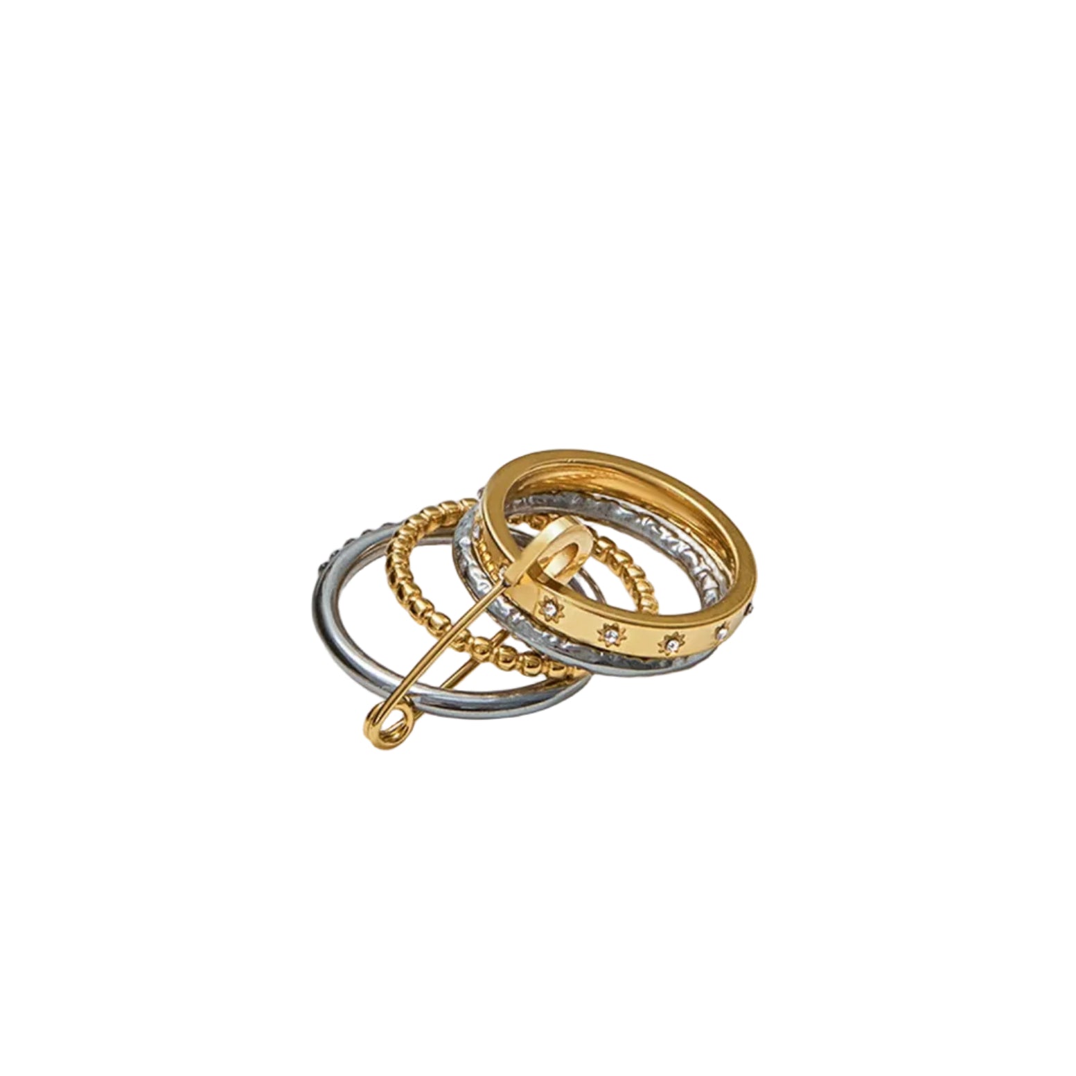 Set de Anillos de Acero con Cuentas, Zirconia y Charm