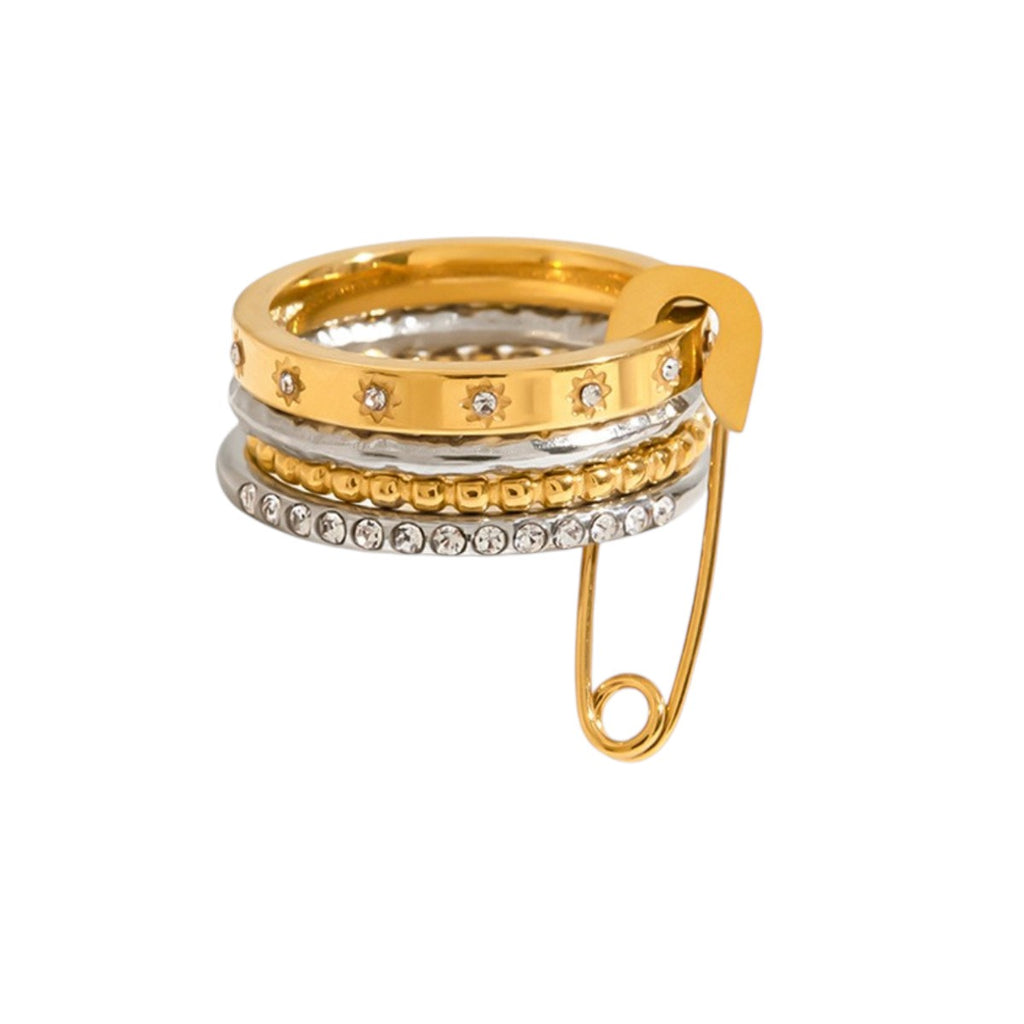 Set de Anillos de Acero con Cuentas, Zirconia y Charm