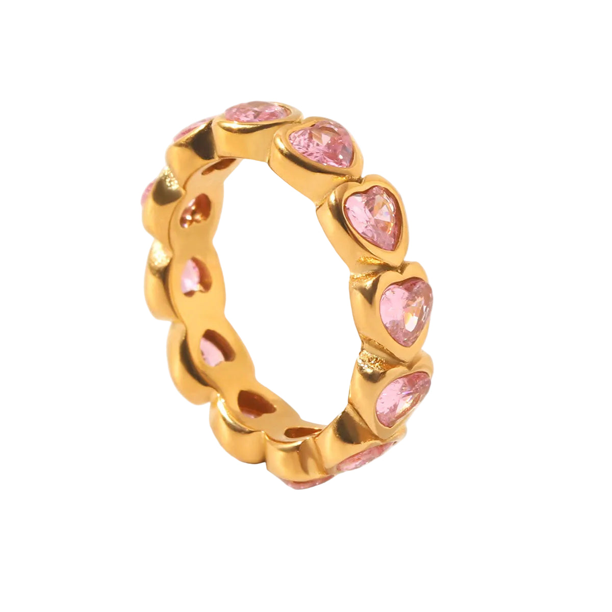 Anillo de Acero con Circones en Forma de Corazón