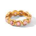Anillo de Acero con Zirconias Rosas en Banda Completa