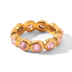 Anillo de Acero con Zirconias Rosas en Banda Completa