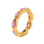 Anillo de Acero con Circones Gota en Pavé Dorado
