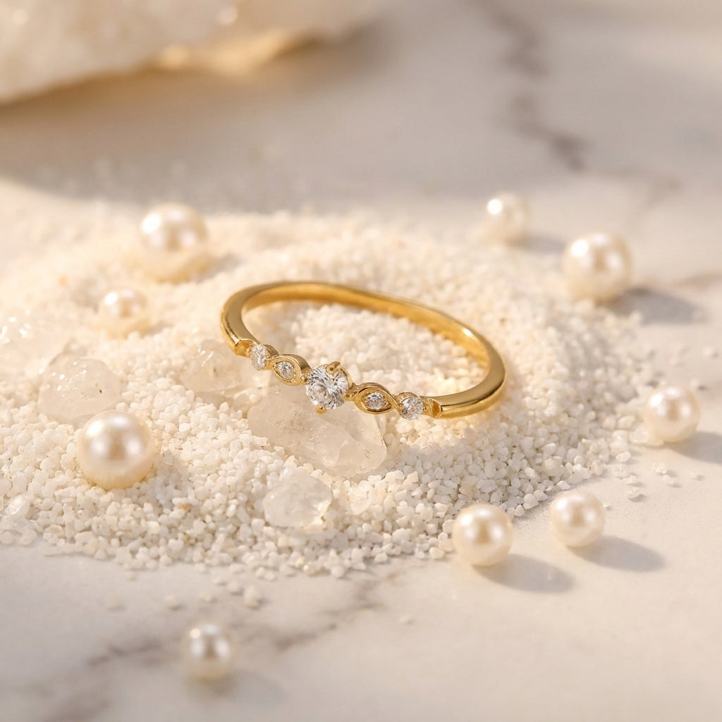 Anillo de Acero con Zirconia en Degradé Dorado