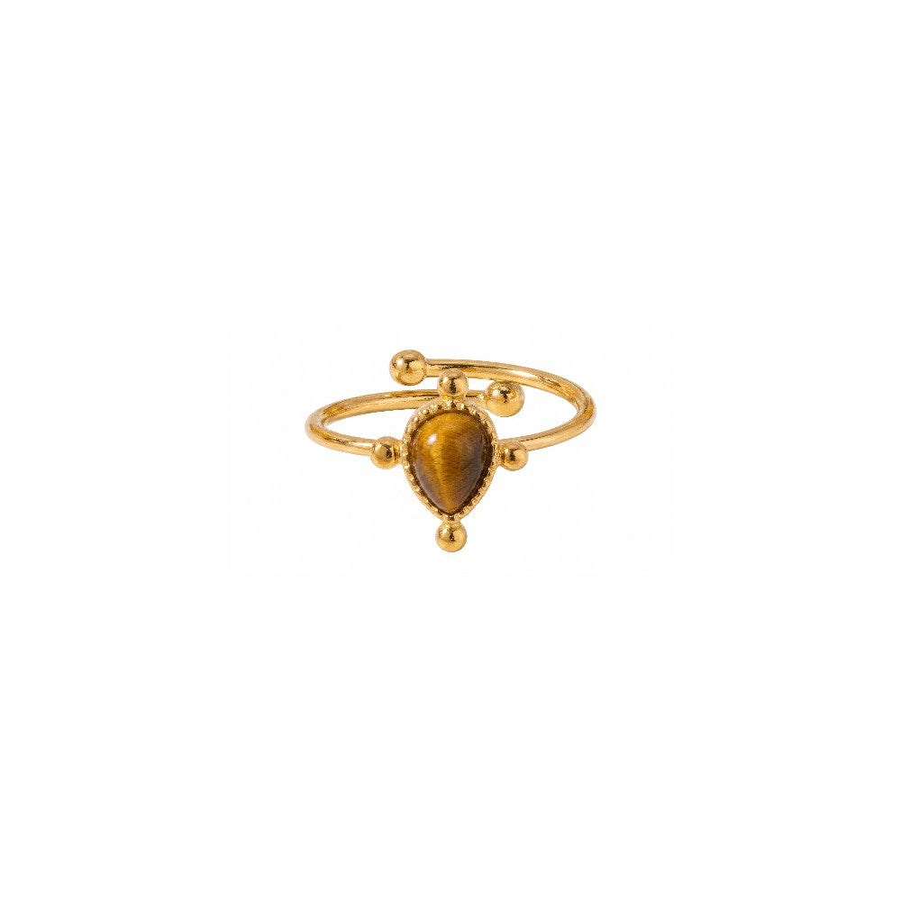 Anillo Abierto de Acero con Ojo de Tigre en Gota