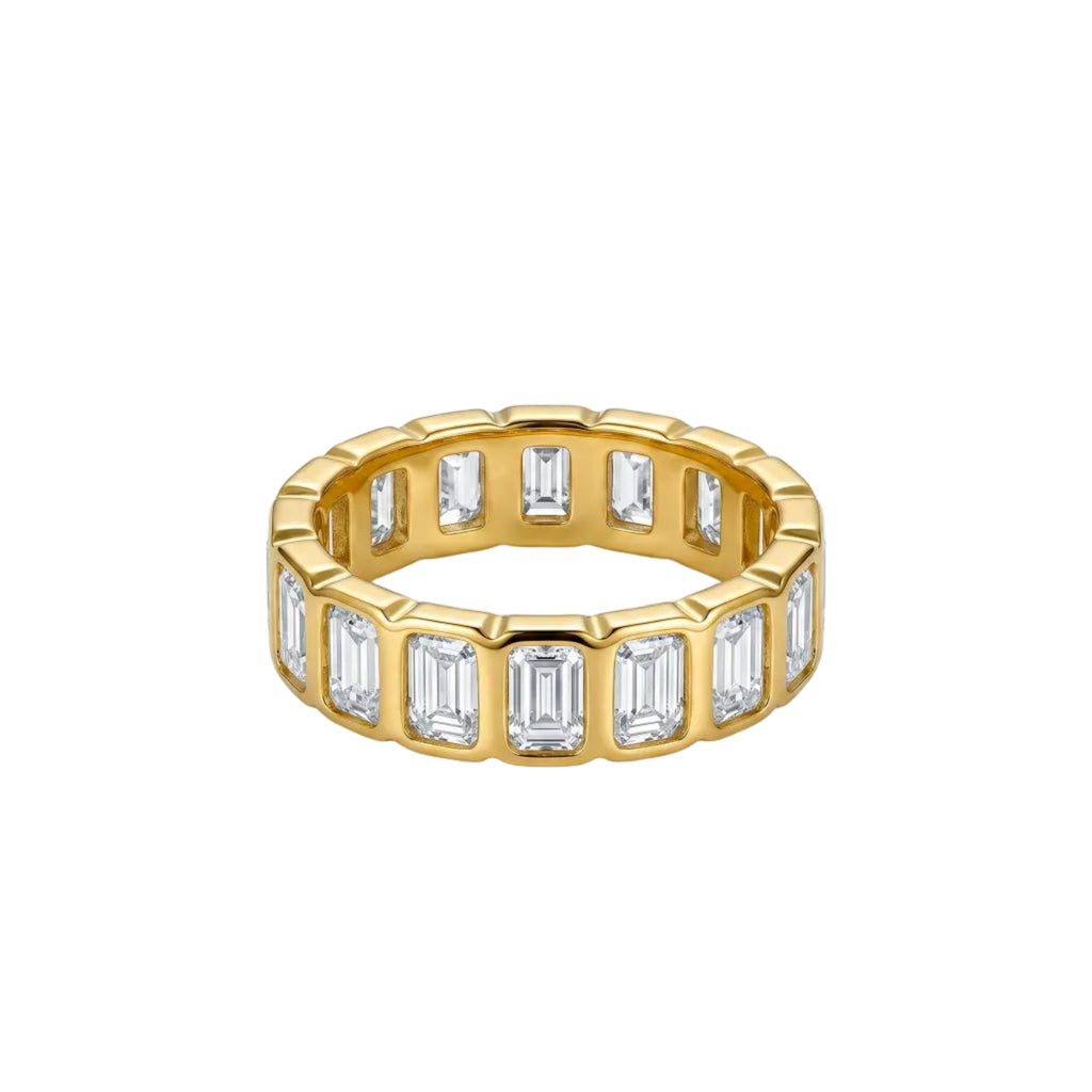 Anillo de Acero con Zirconias Baguette en Todo el Contorno