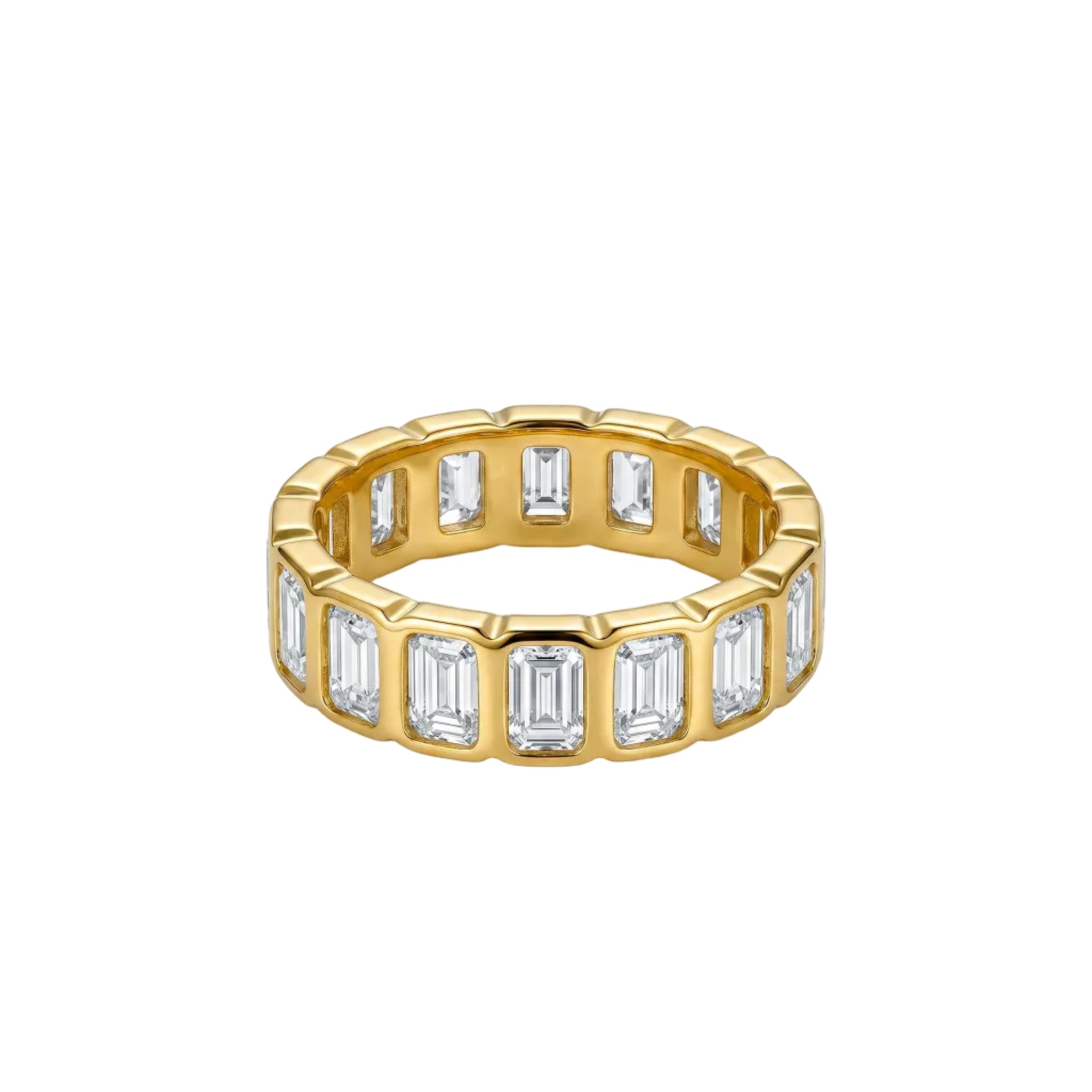 Anillo de Acero con Zirconias Baguette en Todo el Contorno