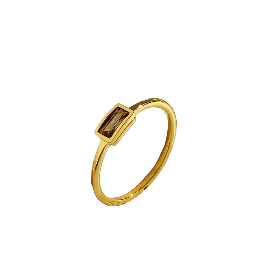 Anillo de Acero con Zirconia Rectangular Ámbar