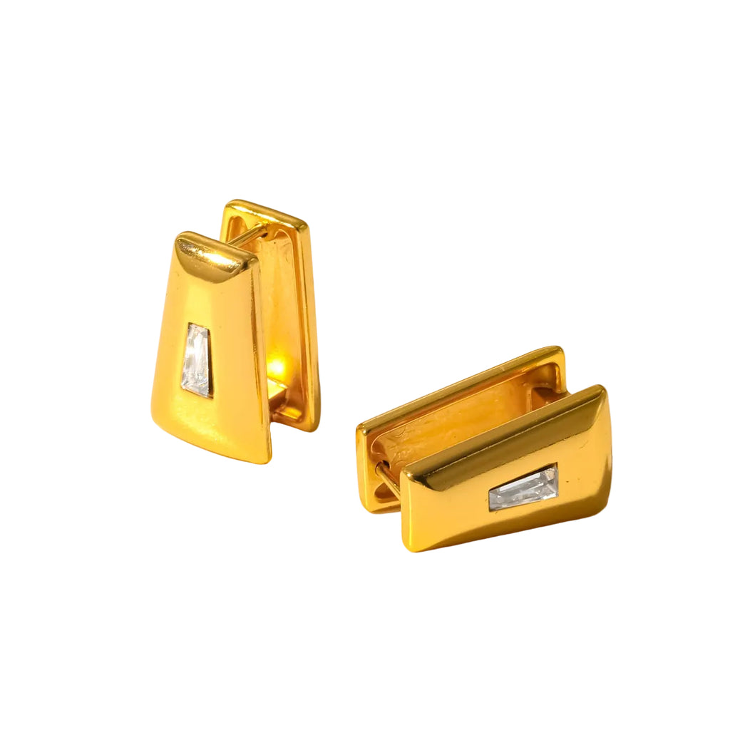 Argollas de Acero con Bloque Trapezoidal y Zirconia Baguette