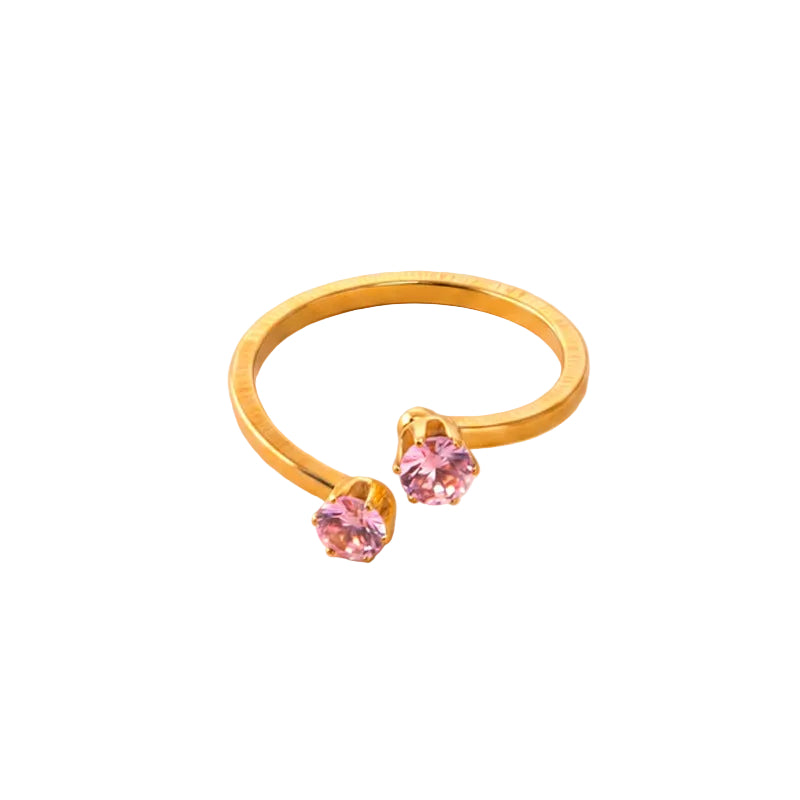 Anillo Abierto de Acero con Zirconia Rosa en Dos Puntas