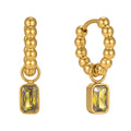 Argollas de Acero con Textura de Esferas y Dije de Zirconia Rectangular