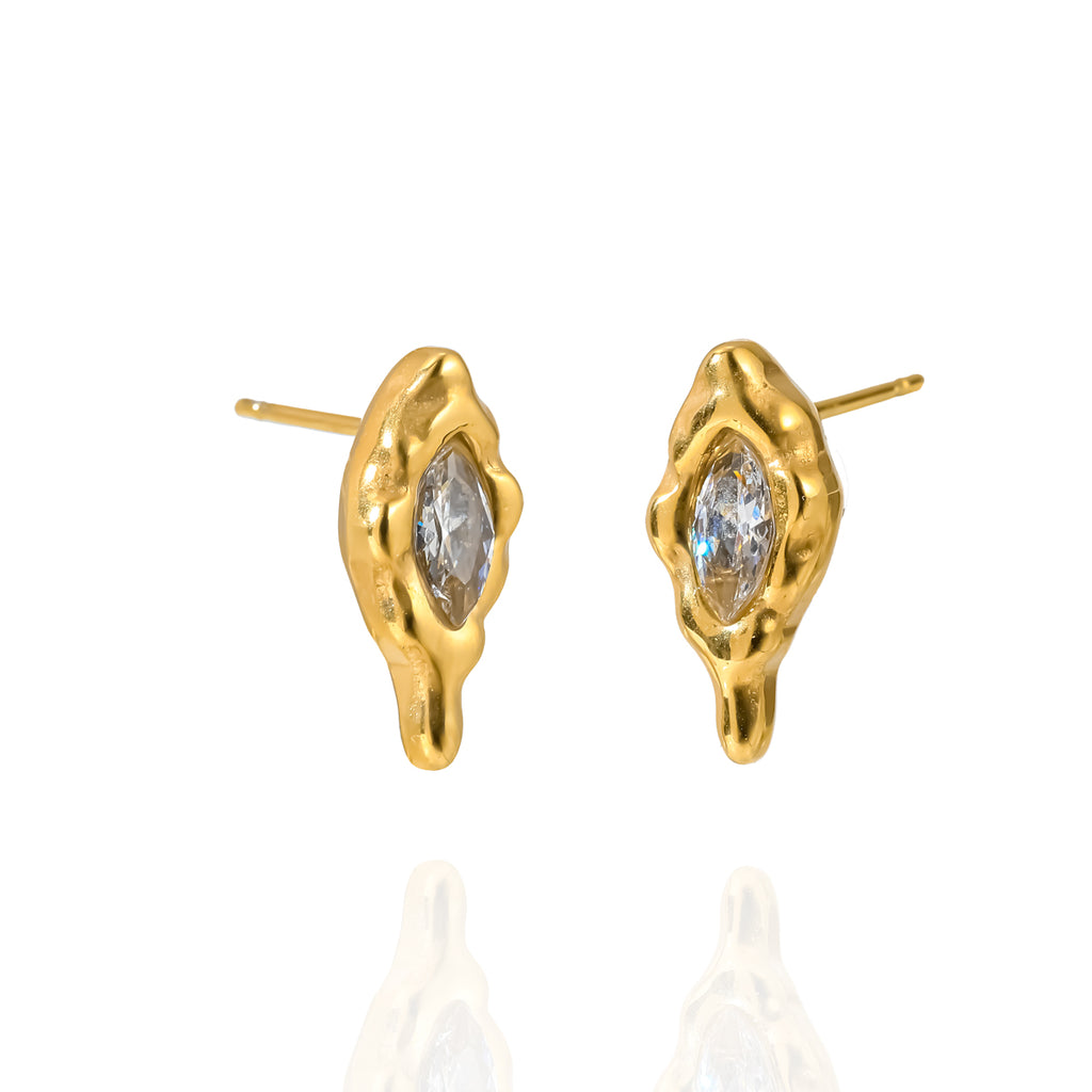 Aretes de Acero con Zirconia Marquesa en Marco Orgánico
