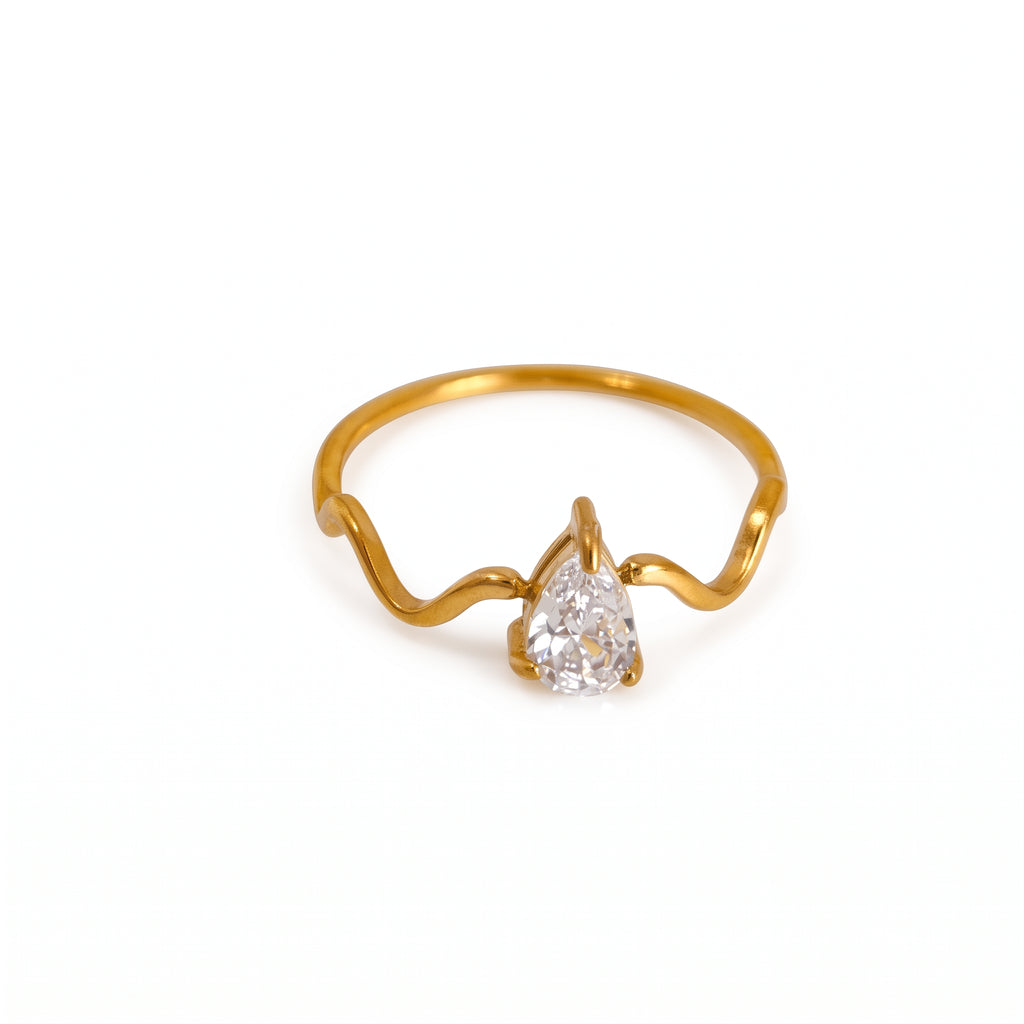 Anillo de Titanio con Zirconia Gota y Banda Ondulada