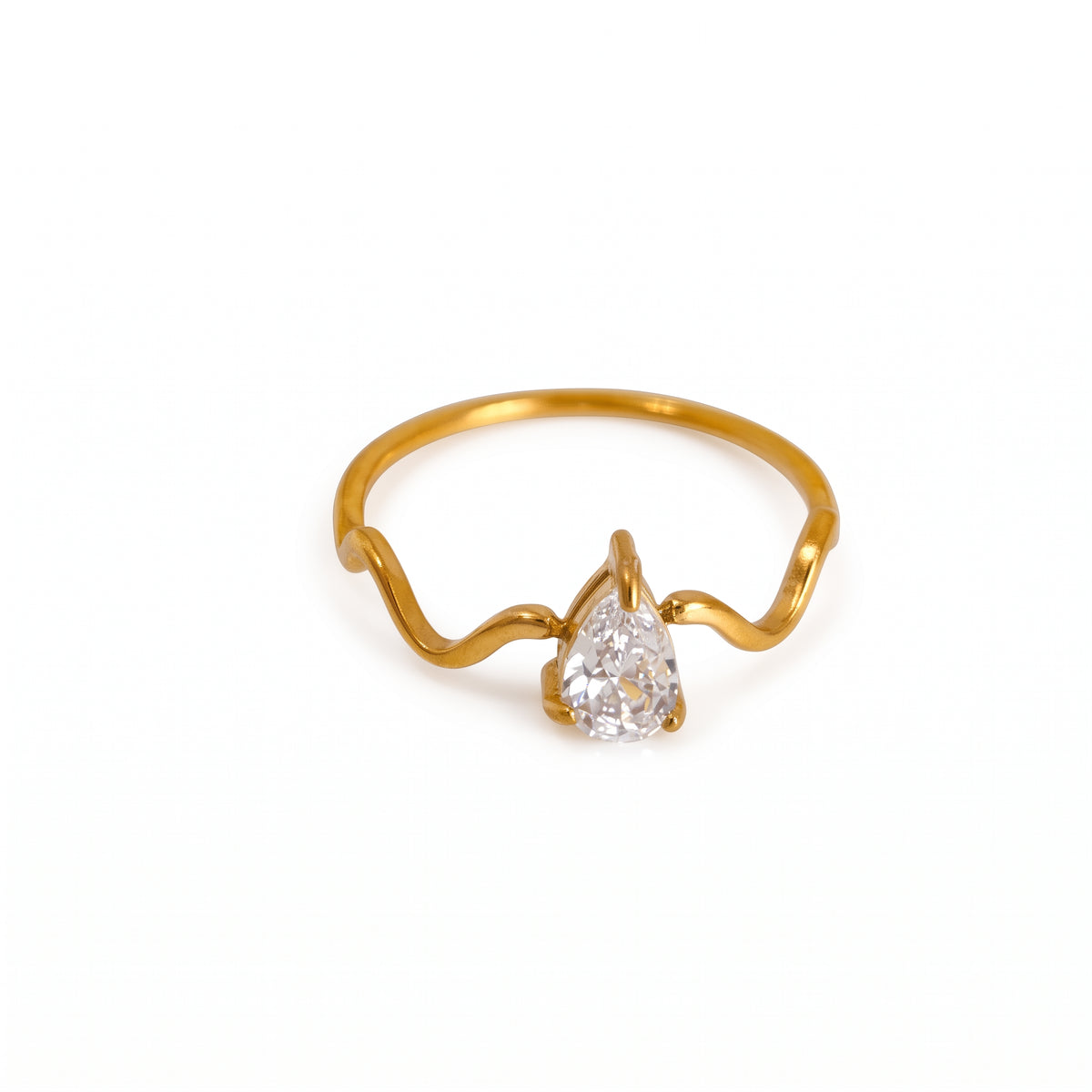 Anillo de Titanio con Zirconia Gota y Banda Ondulada