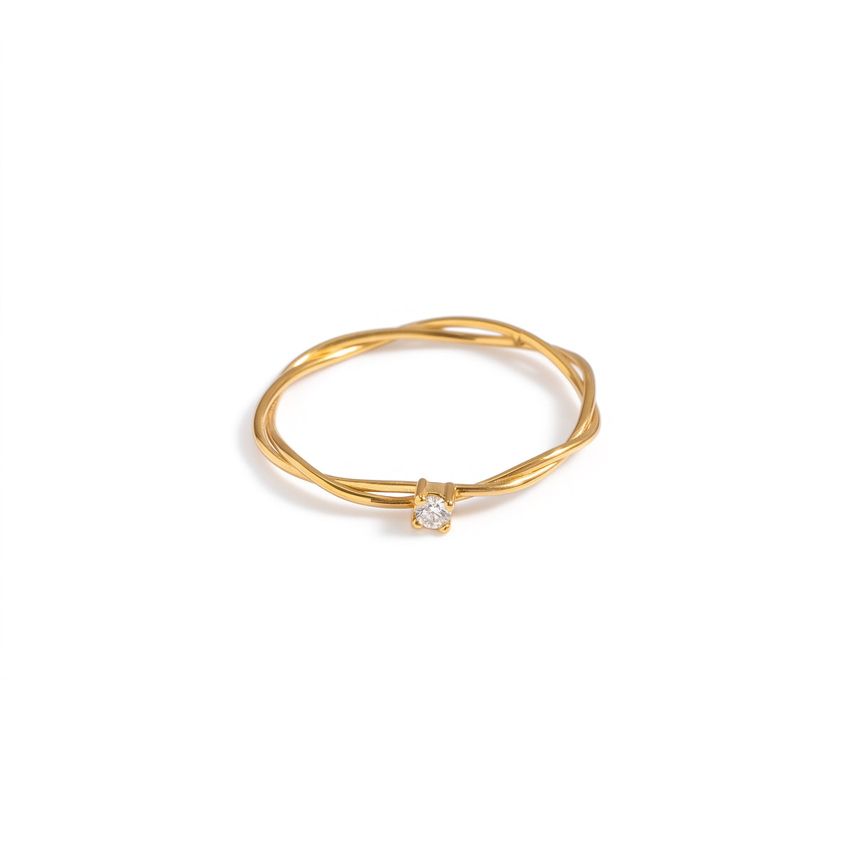 Anillo de Acero Trenzado con Zirconia Solitaria
