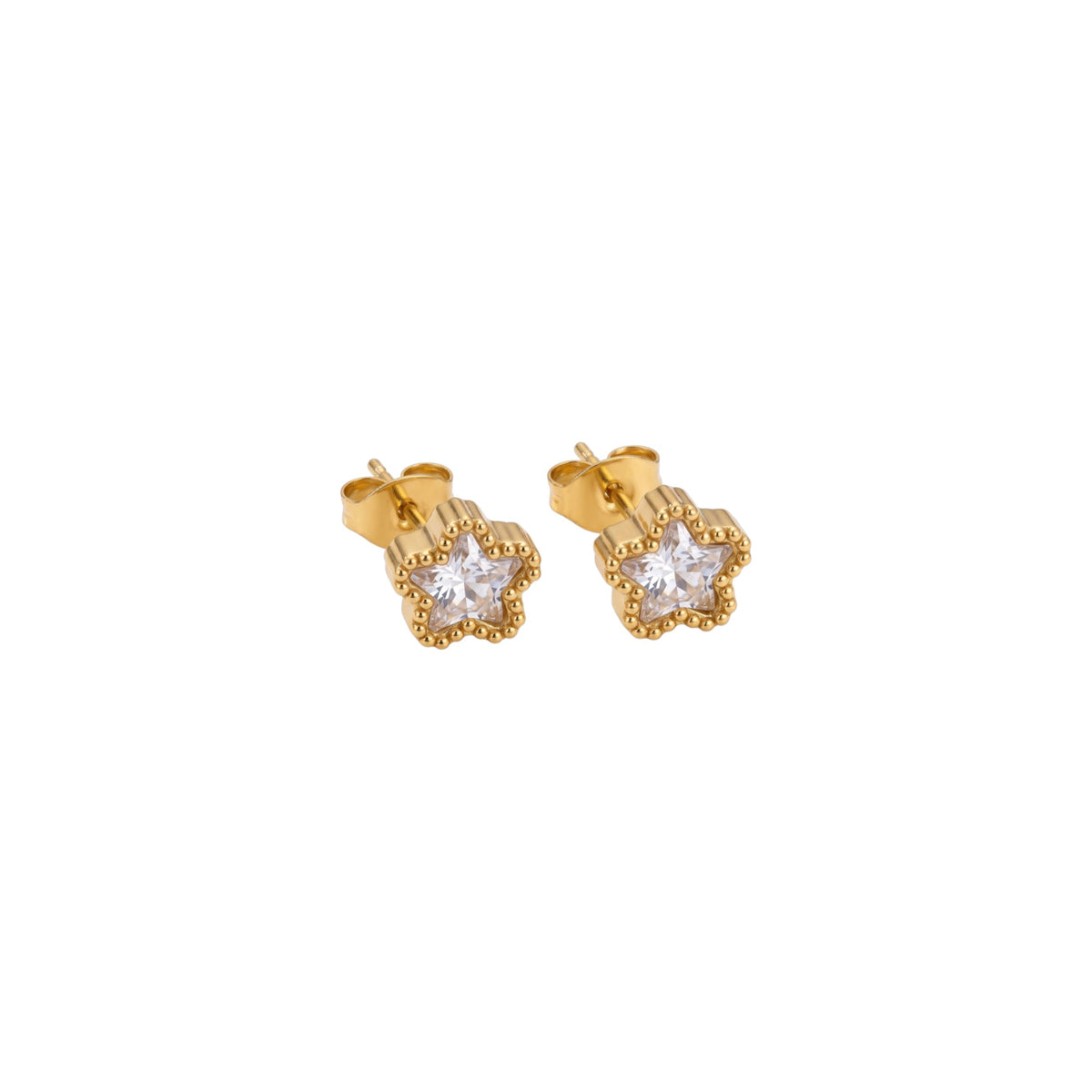 Aretes de Acero con Estrella de Zirconia y Marco de Bolitas