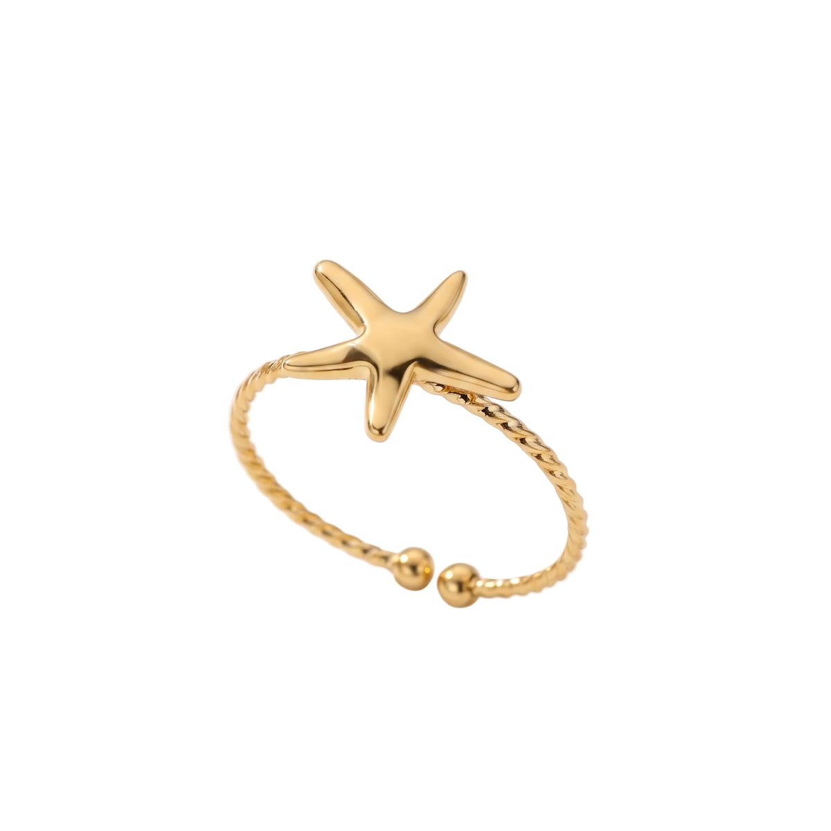 Anillo de Acero Ajustable con Estrella de Mar Lisa