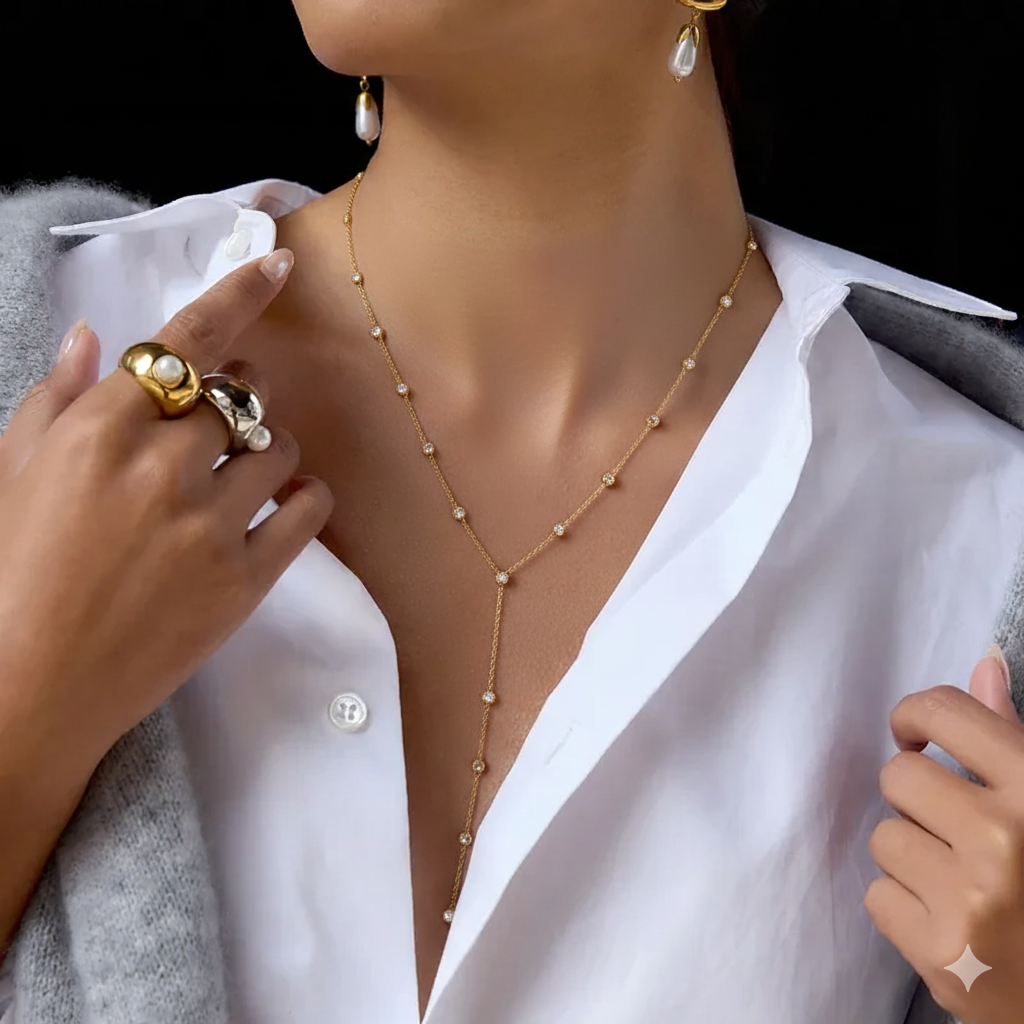 Collar Lariat de Acero con Zirconia