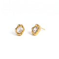 Studs de Acero con Zirconia Ovalada en Marco Orgánico Dorado