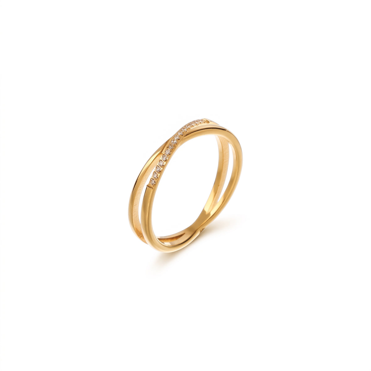 Anillo de Titanio con Banda Cruzada de Zirconias