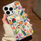 Case con diseño de fruta y botella de vino