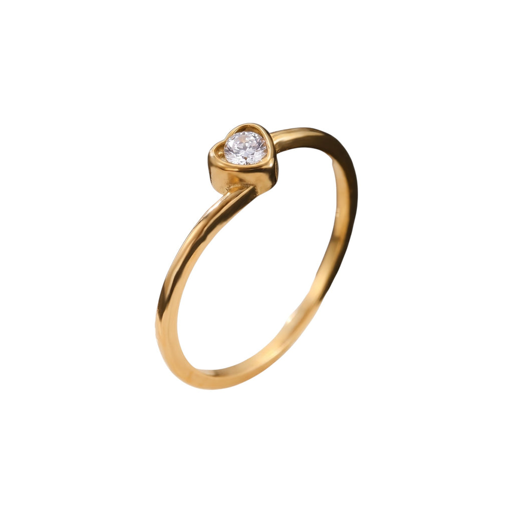 Anillo de Acero con Corazón y Zirconia