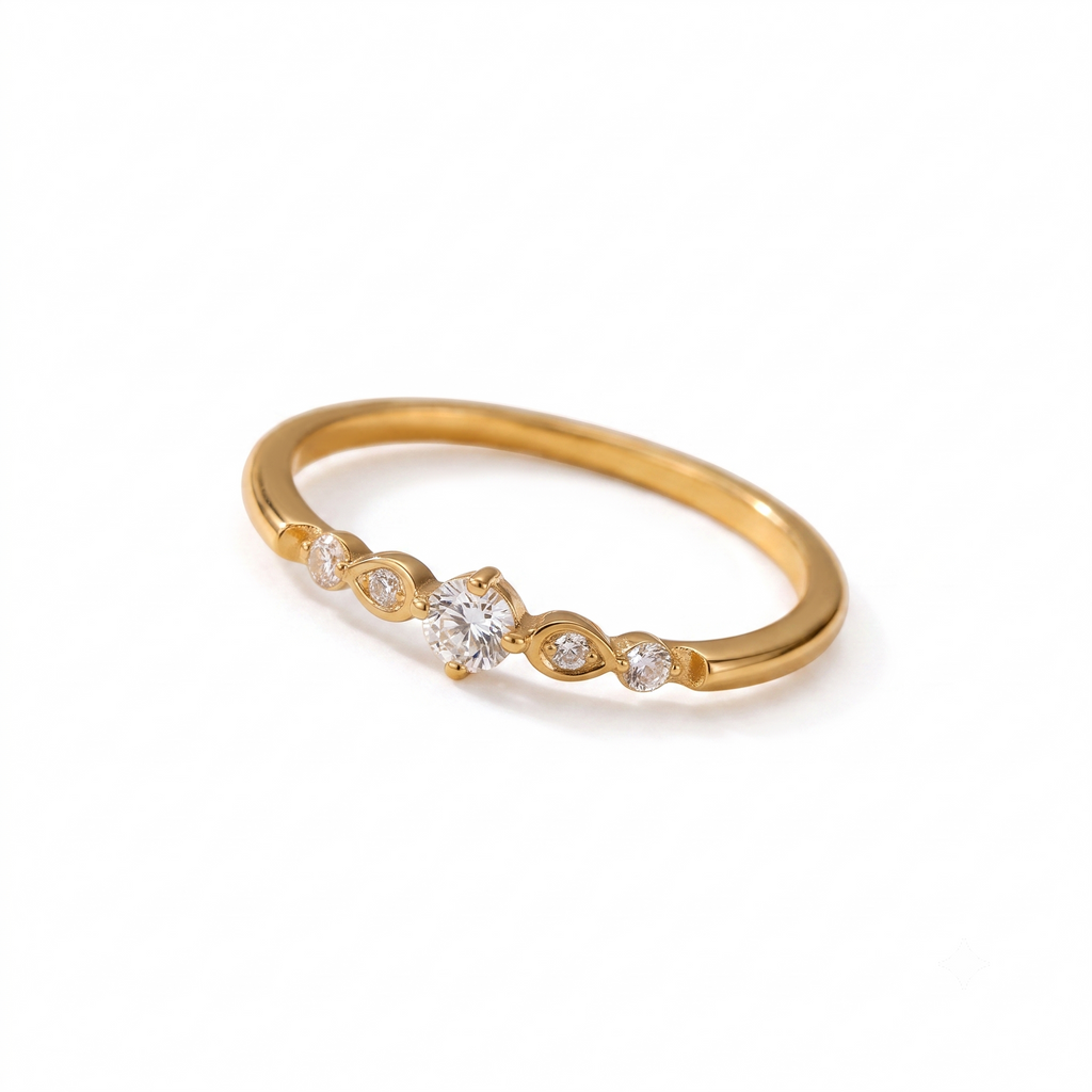 Anillo de Acero con Zirconia en Degradé Dorado
