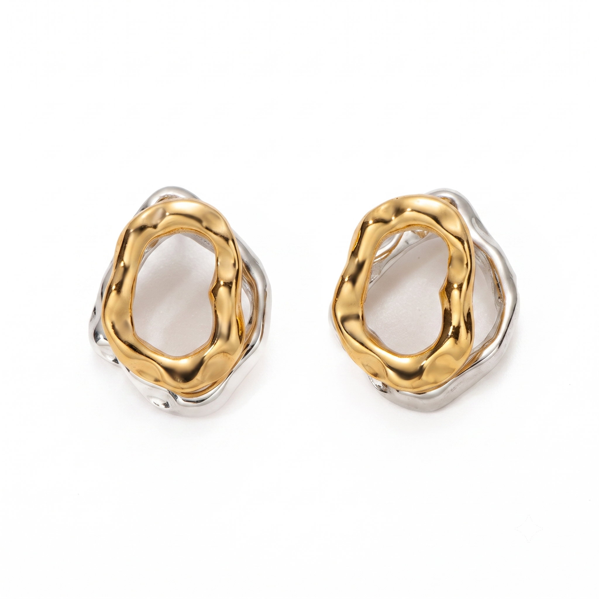 Aretes de Acero con Doble Aro Ondulado Bicolor