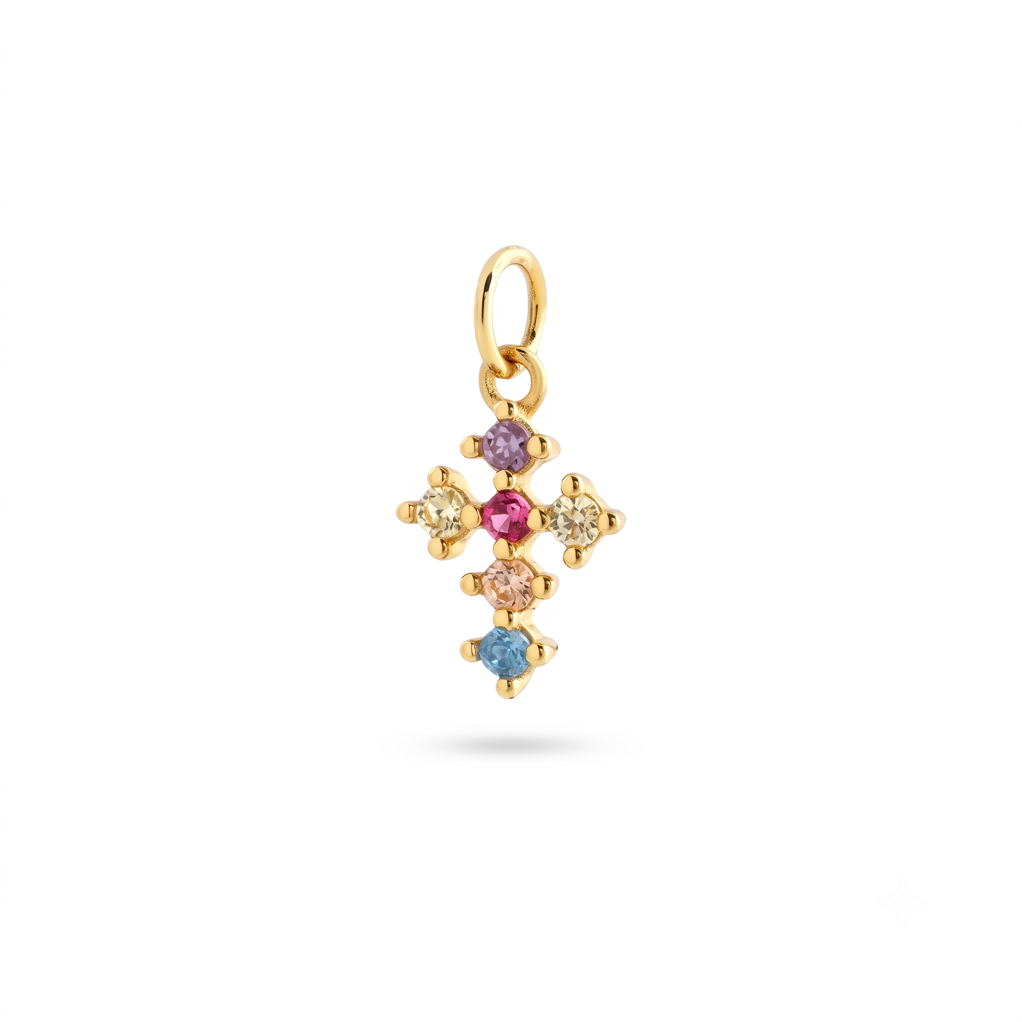 Dije de Plata con Cruz de Zirconias Multicolo con Cadena Box Ajustable