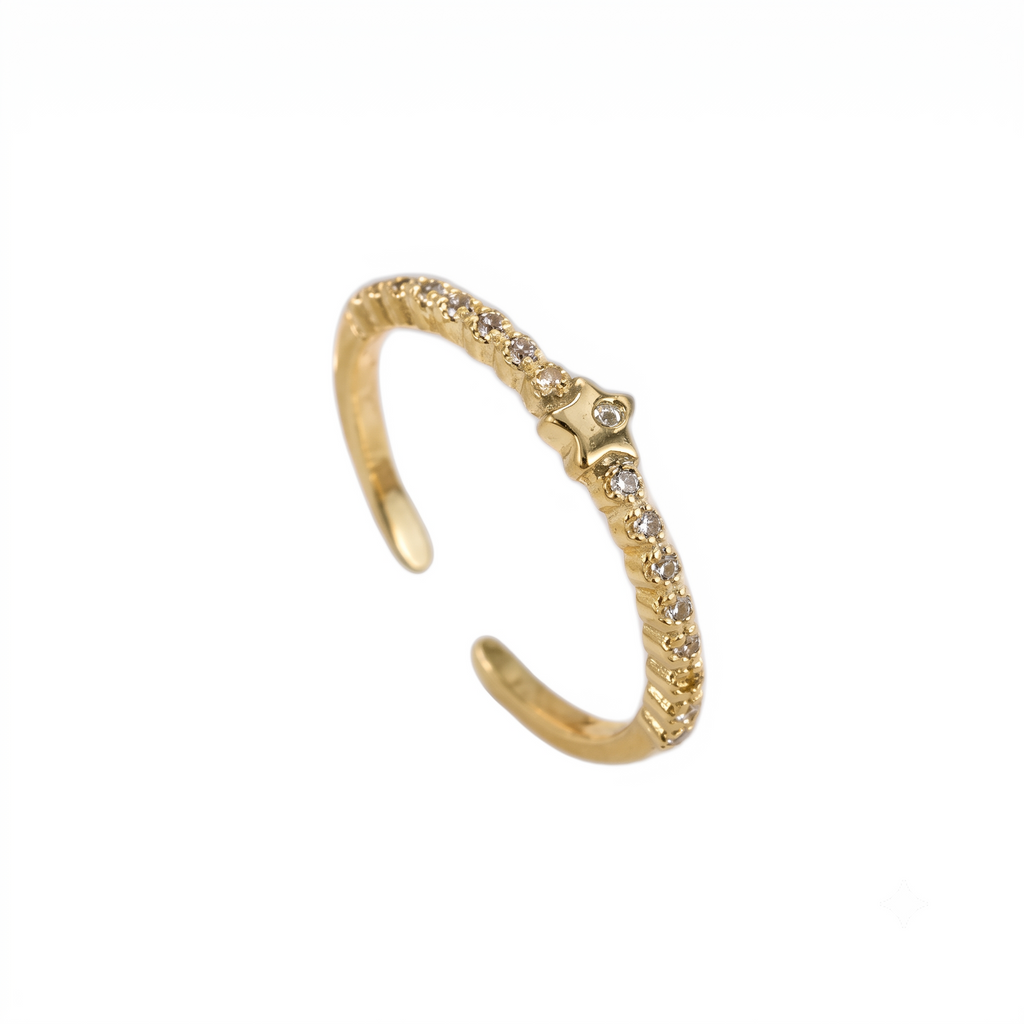 Anillo Abierto de Titanio con Estrella y Circones
