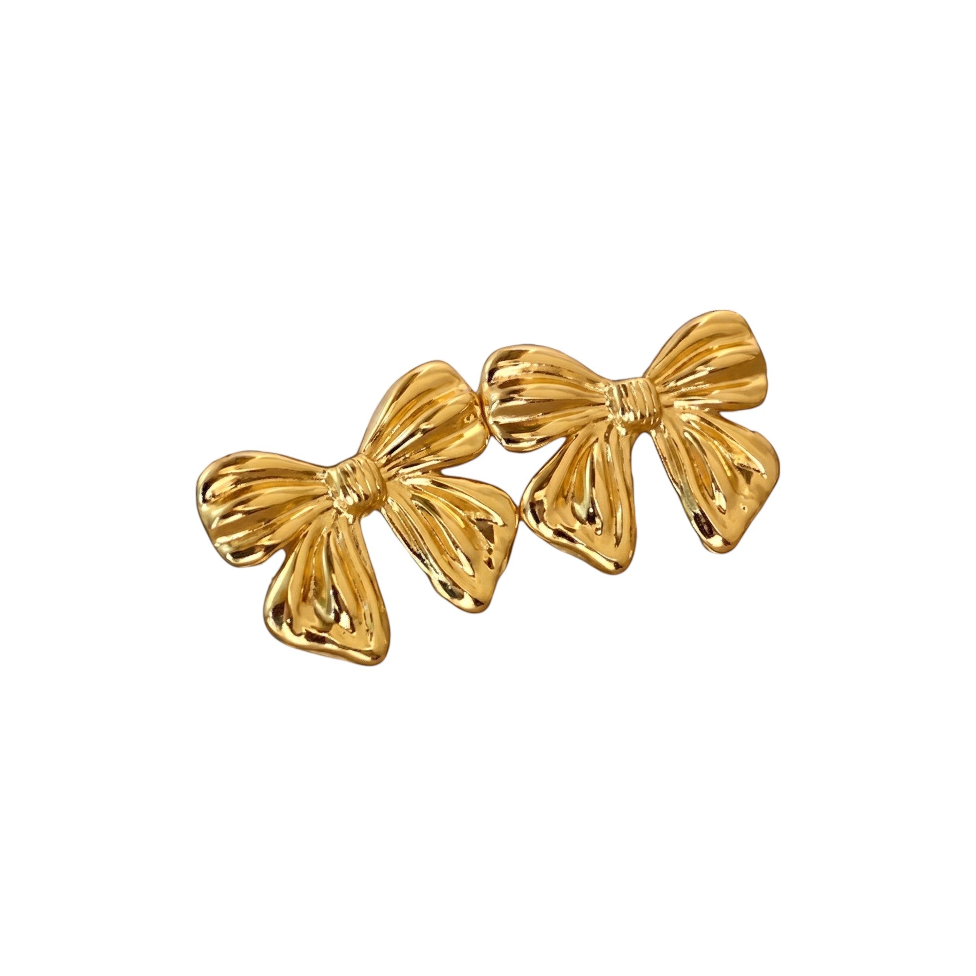 Aretes de Acero con Moño Acanalado Dorado