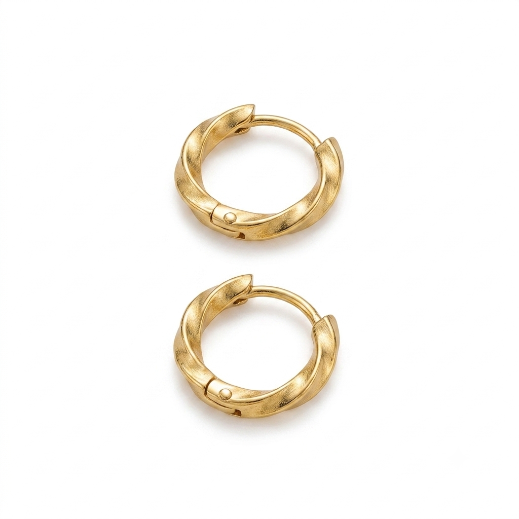 Argollas de Acero con Acabado Trenzado Dorado