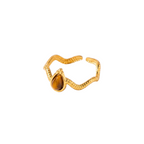 Anillo Abierto de Acero con Ojo de Tigre y Banda Texturizada