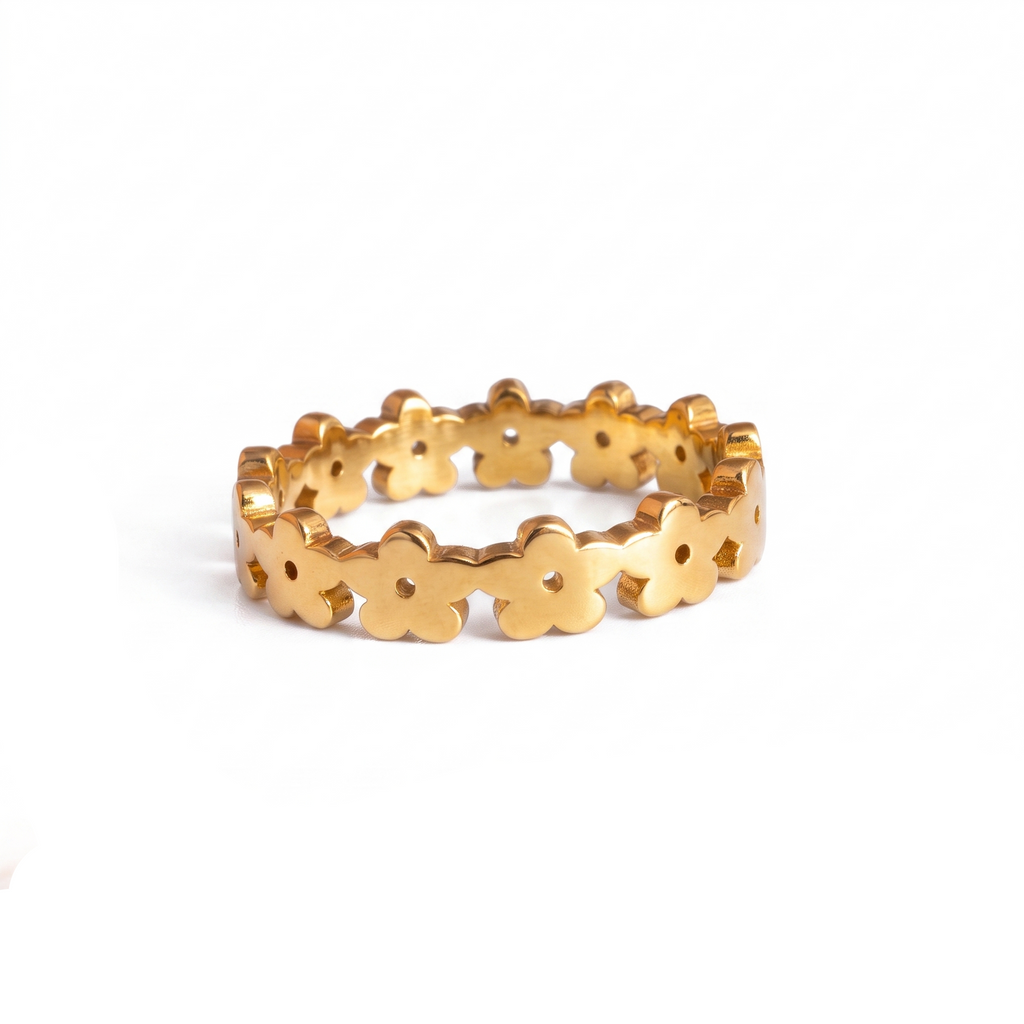 Anillo de Titanio con Flores en Relieve