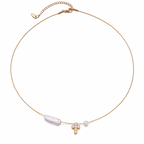 Collar de Acero con Cruz de Circones y Perla Barroca