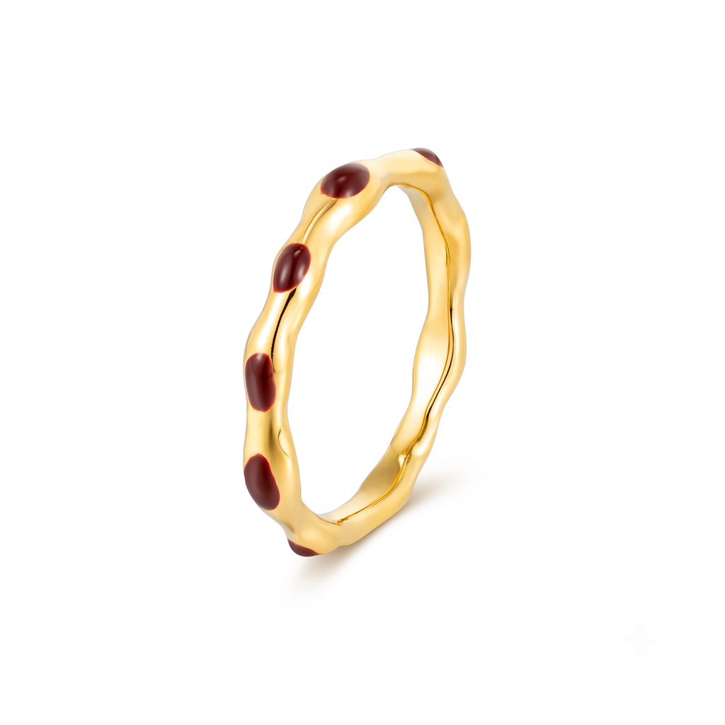 Anillo de Acero con Esmalte Rojo y Forma Ondulada