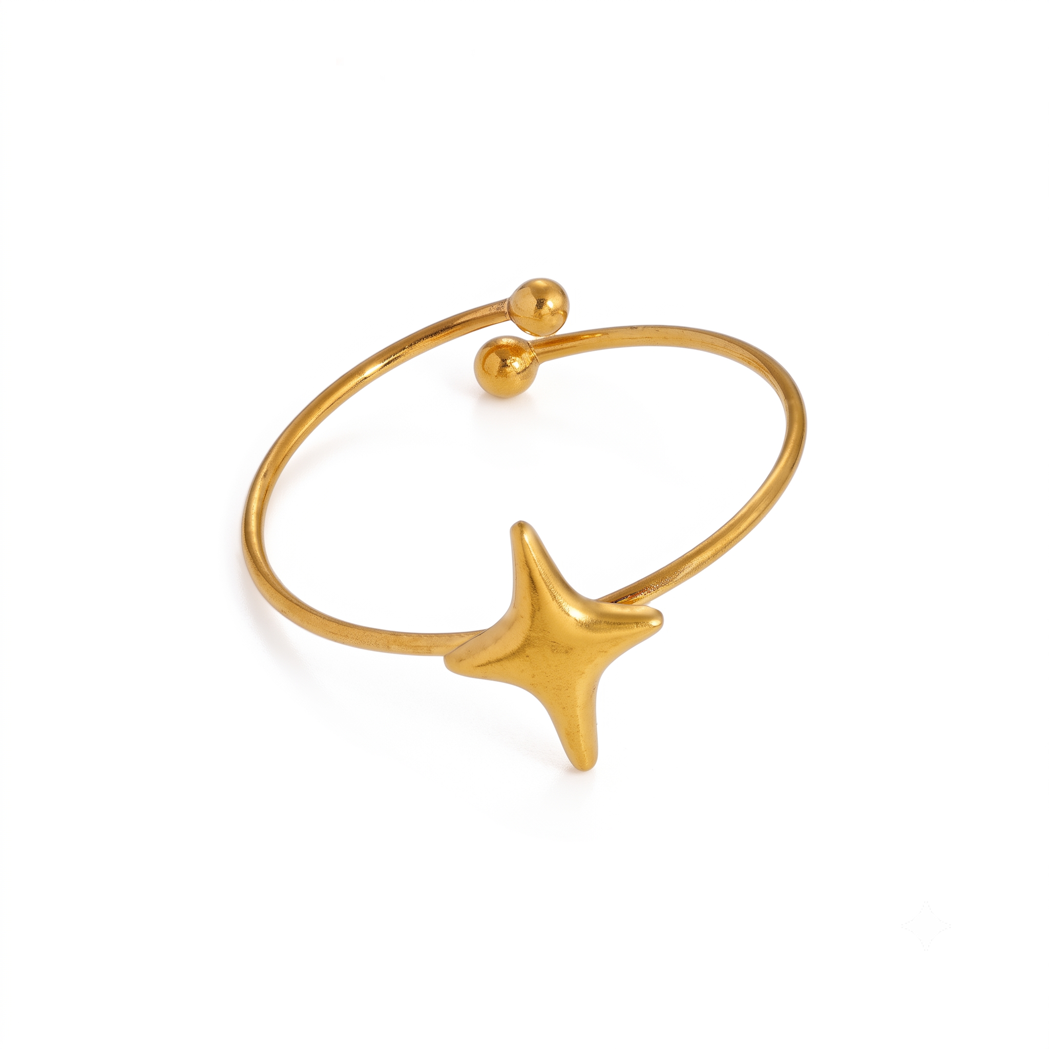 Anillo Abierto de Acero con Estrella de Cuatro Puntas