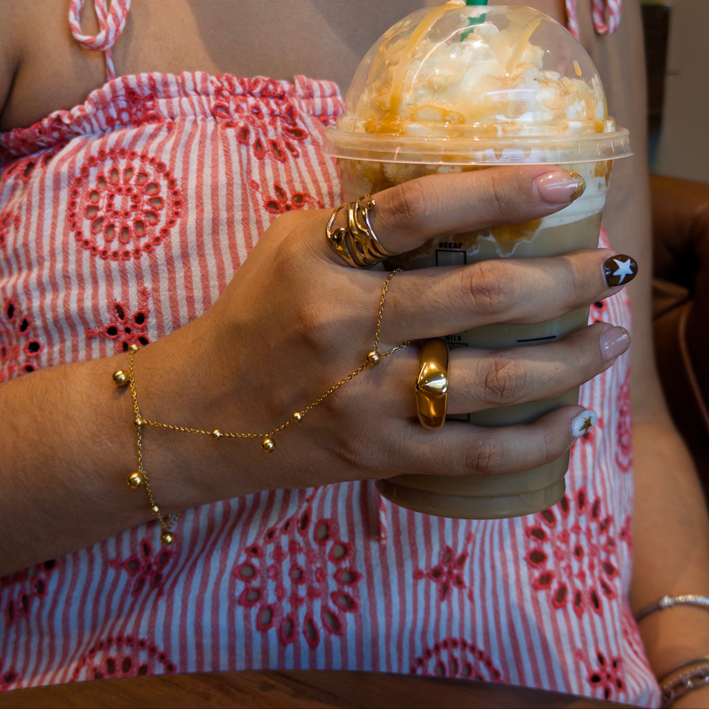 Pulsera de Acero con Cadena de Cuentas y Aro para Dedo