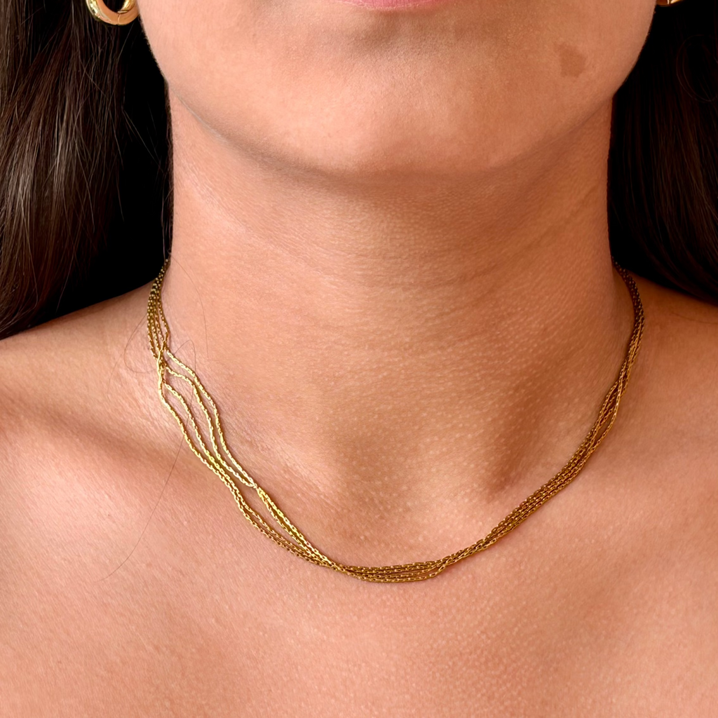 Collar de Acero en Capas con Cadenas Texturizadas
