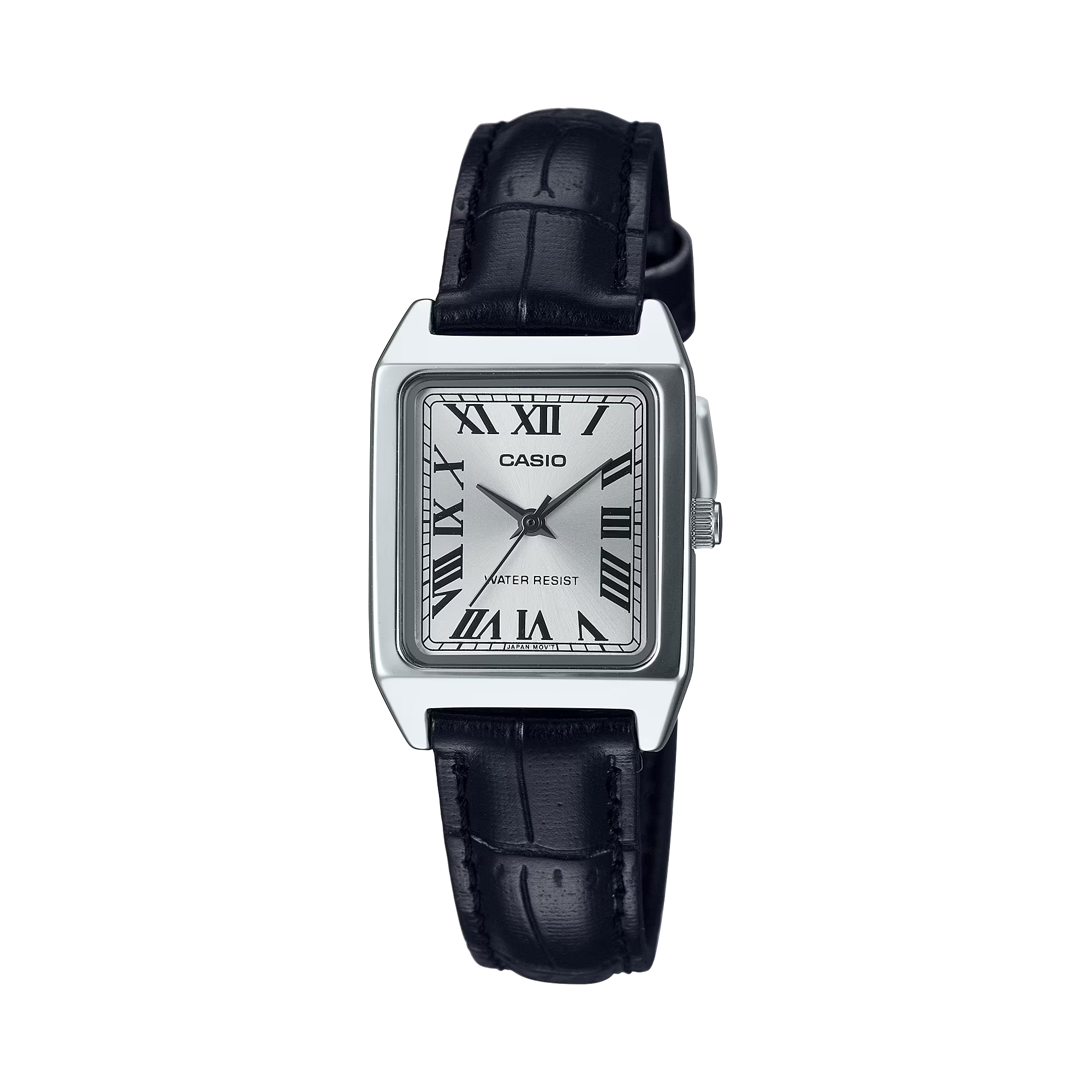 Reloj con correa de cuero negro y esfera blanca